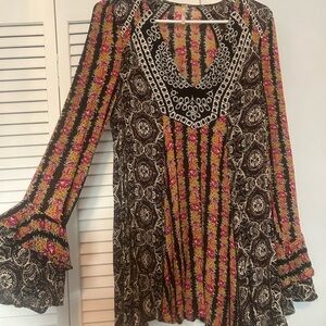 Free People Black and Pink Patterned Tunic